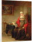 Portrait of Mrs John Crome Seated at a Table by an Open Workbox by Michael William Sharp