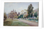 The long walk and flower border in May - New College, Oxford, c.1918 by William Matthison