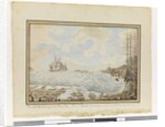 Opp. p. 194. `Part of the Reef & Landing places Sydney Bay; Sirius & Supply endeavouring to work out of the Bay. March 19 1790', c.1802 by William Bradley
