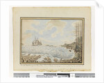 Opp. p. 194. `Part of the Reef & Landing places Sydney Bay; Sirius & Supply endeavouring to work out of the Bay. March 19 1790', c.1802 by William Bradley