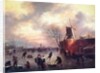 A Winter Skating Scene by Claes (1630-76) Molenaer