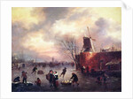 A Winter Skating Scene by Claes (1630-76) Molenaer