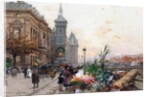 The Flower Market, Paris by Eugene Galien-Laloue
