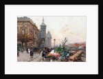 The Flower Market, Paris by Eugene Galien-Laloue