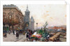 The Flower Market, Paris by Eugene Galien-Laloue