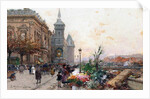The Flower Market, Paris by Eugene Galien-Laloue