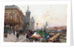 The Flower Market, Paris by Eugene Galien-Laloue