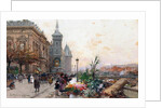 The Flower Market, Paris by Eugene Galien-Laloue