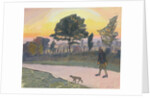 Sunset, Letchworth, with Man and Dog, 1912 by Spencer Frederick Gore