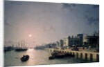 Tower of London and the Thames in moonlight by Henry Pether