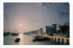 Tower of London and the Thames in moonlight by Henry Pether