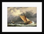 Dutch cargo boats in rough sea by Edward William Cooke