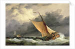 Dutch cargo boats in rough sea by Edward William Cooke