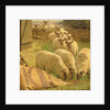 Sheep feeding from an upturned grain bag by William Gunning King