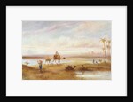 Figures and camels at an oasis by Frederick Goodall
