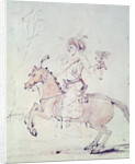 Shah Jehan with falcon on horseback by Rembrandt Harmensz. van Rijn