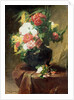 Peonies in a Vase on a Draped Table. 1895 by Georges Jeannin