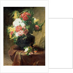 Peonies in a Vase on a Draped Table. 1895 by Georges Jeannin