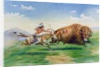 Sioux hunting buffalo on decorated pony by American School