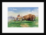Sioux hunting buffalo on decorated pony by American School