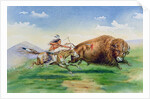 Sioux hunting buffalo on decorated pony by American School
