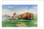 Sioux hunting buffalo on decorated pony by American School