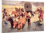 Indians attacking a pioneer wagon train by Frederic Remington