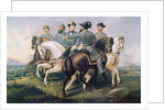 President of the Confederate States during the American Civil War, with his generals by American School