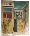 St Catherine among wheels, details from Stories of St Catherine, 1428-31 by Tommaso Masolino da Panicale