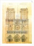 Project of for restoration of west facade of Notre Dame cathedral in Paris with the spire, 1843 by Eugene Emmanuel Viollet-le-Duc