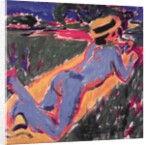 Blue Reclining Nude with a Straw Hat, 1908 by Ernst Ludwig Kirchner