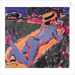Blue Reclining Nude with a Straw Hat, 1908 by Ernst Ludwig Kirchner