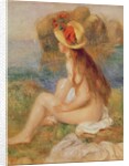Seated female bather in a straw hat by Pierre Auguste Renoir