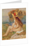Seated female bather in a straw hat by Pierre Auguste Renoir