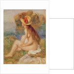 Seated female bather in a straw hat by Pierre Auguste Renoir