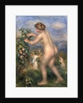 Female nude picking flowers by Pierre Auguste Renoir