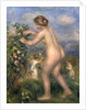 Female nude picking flowers by Pierre Auguste Renoir