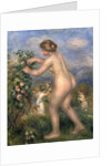 Female nude picking flowers by Pierre Auguste Renoir