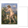 Female nude picking flowers by Pierre Auguste Renoir