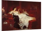 Woman on a red sofa by Eugene-Louis Lami