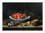 A Bowl of Cherries with Plums and a Melon, 1635 by Louise Moillon