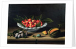 A Bowl of Cherries with Plums and a Melon, 1635 by Louise Moillon