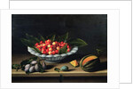 A Bowl of Cherries with Plums and a Melon, 1635 by Louise Moillon