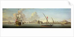 An Extensive View of the Port of Alexandria with a British Man O'War at Anchor by J. Cook