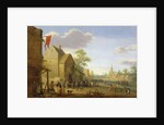 A village meeting with figures gathered in the street, 1624 by Joost Cornelisz Droochsloot