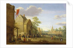 A village meeting with figures gathered in the street, 1624 by Joost Cornelisz Droochsloot