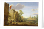 A village meeting with figures gathered in the street, 1624 by Joost Cornelisz Droochsloot