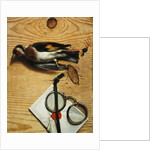 A tromple l'oeil of a pair of spectacles and a finch, 1740 by Conrad Manlich