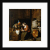 An interior scene with two peasants by Hendrik Martensz Sorgh