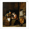 An interior scene with two peasants by Hendrik Martensz Sorgh